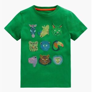 *New* MINI BODEN GREEN SHORT SLEEVE JUNGLE ANIMALS T-SHIRT BOYS SIZE 5-6